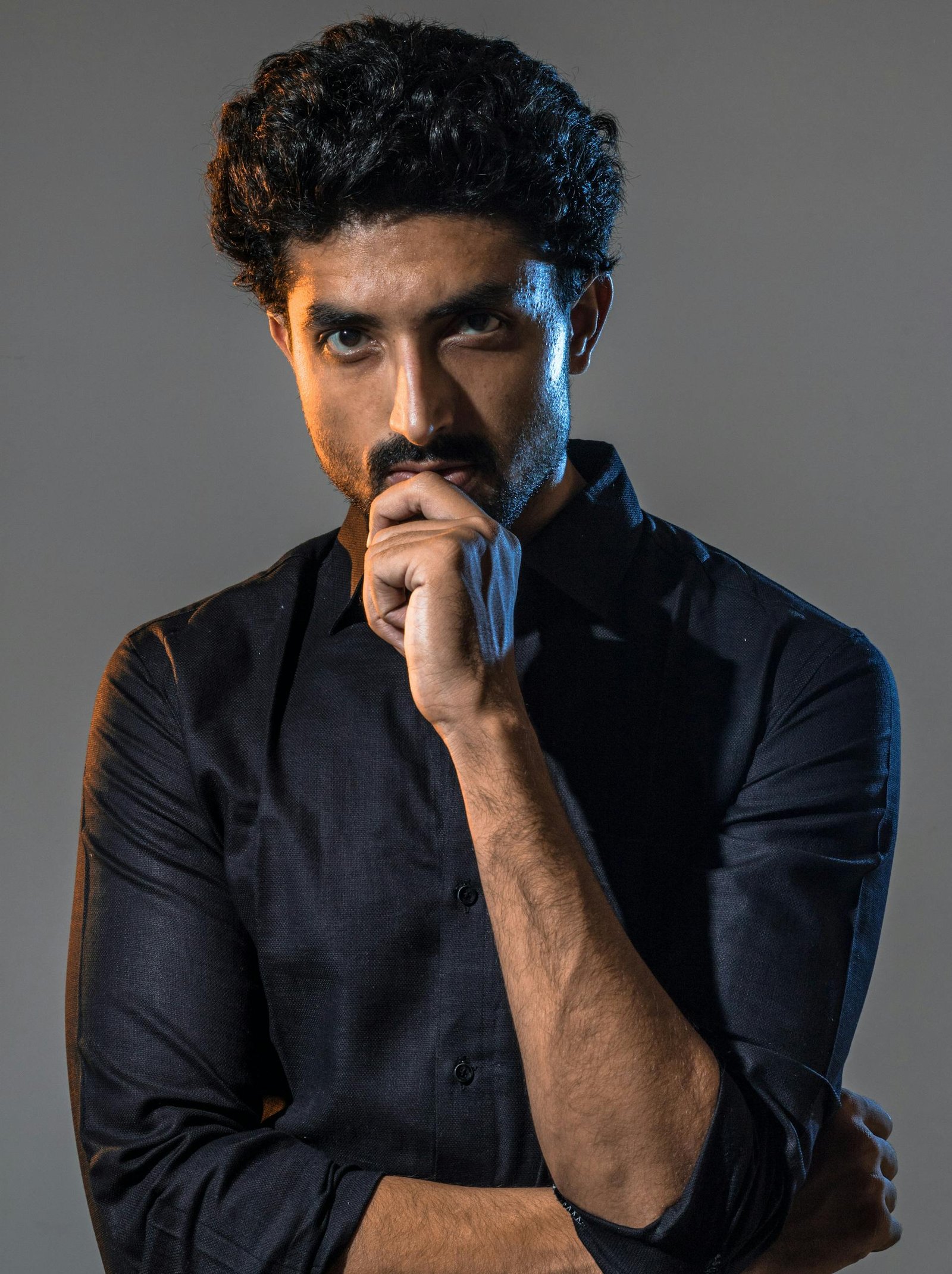 Portrait of a thoughtful man with a serious expression in Jaipur, India.